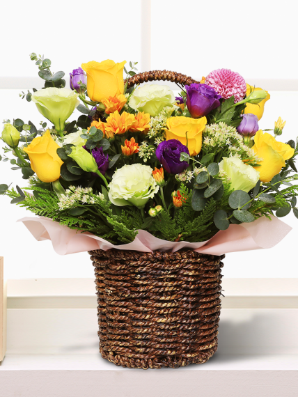 꽃바구니 - 노랑장미 (총 높이 약 40cm)