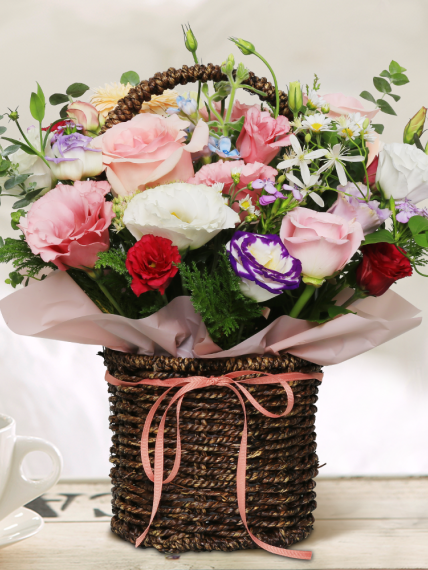 꽃바구니 - 핑크혼합 (총 높이 약 35cm)