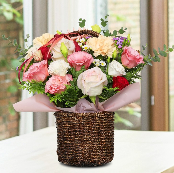꽃바구니 - 리시안혼합 (총 높이 약 35cm)